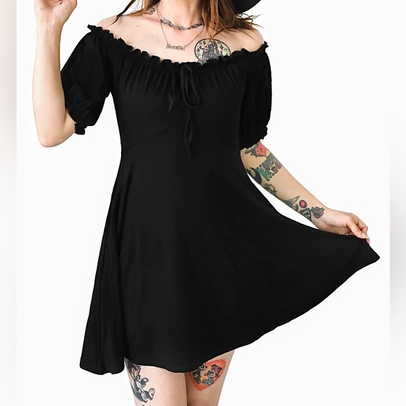 Dresses & Skirts - Foxblood “Gretel” Black Gothic Witchy Mini Babydoll Dress w/ Pockets XS